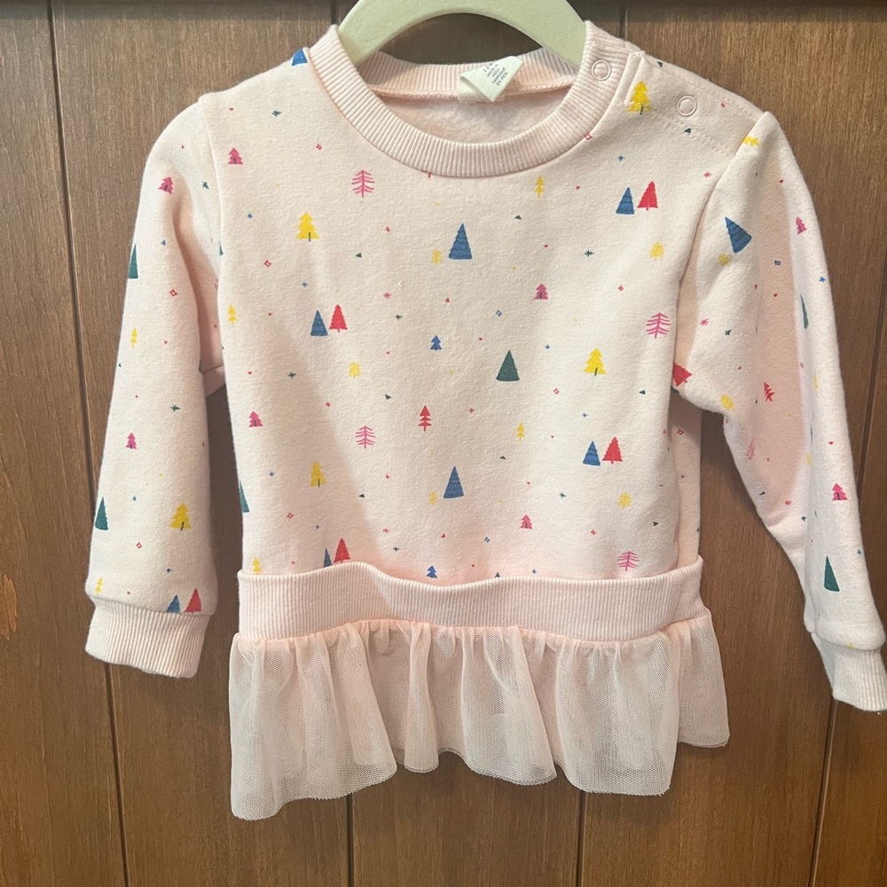 Baby Girl Tucker & Tate Pink Christmas Tree Tutu Pullover Sweatshirt Size 12m